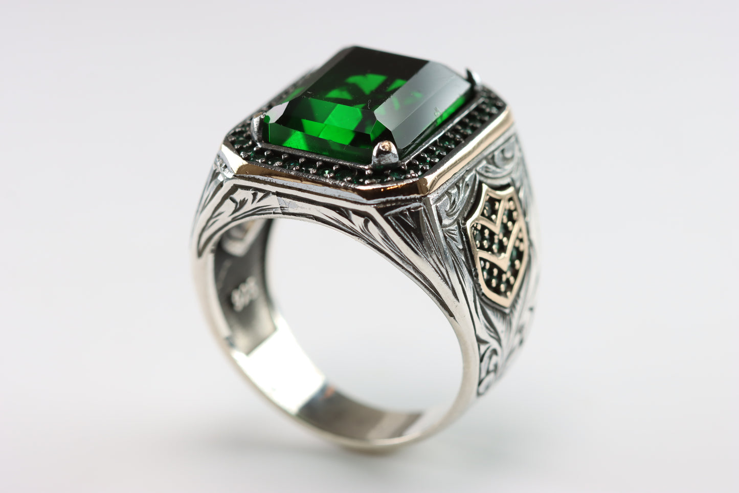 Large Silver Green Gem Ring