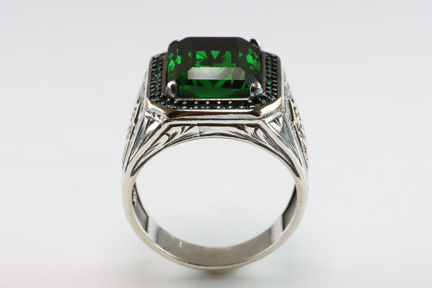 Large Silver Green Gem Ring