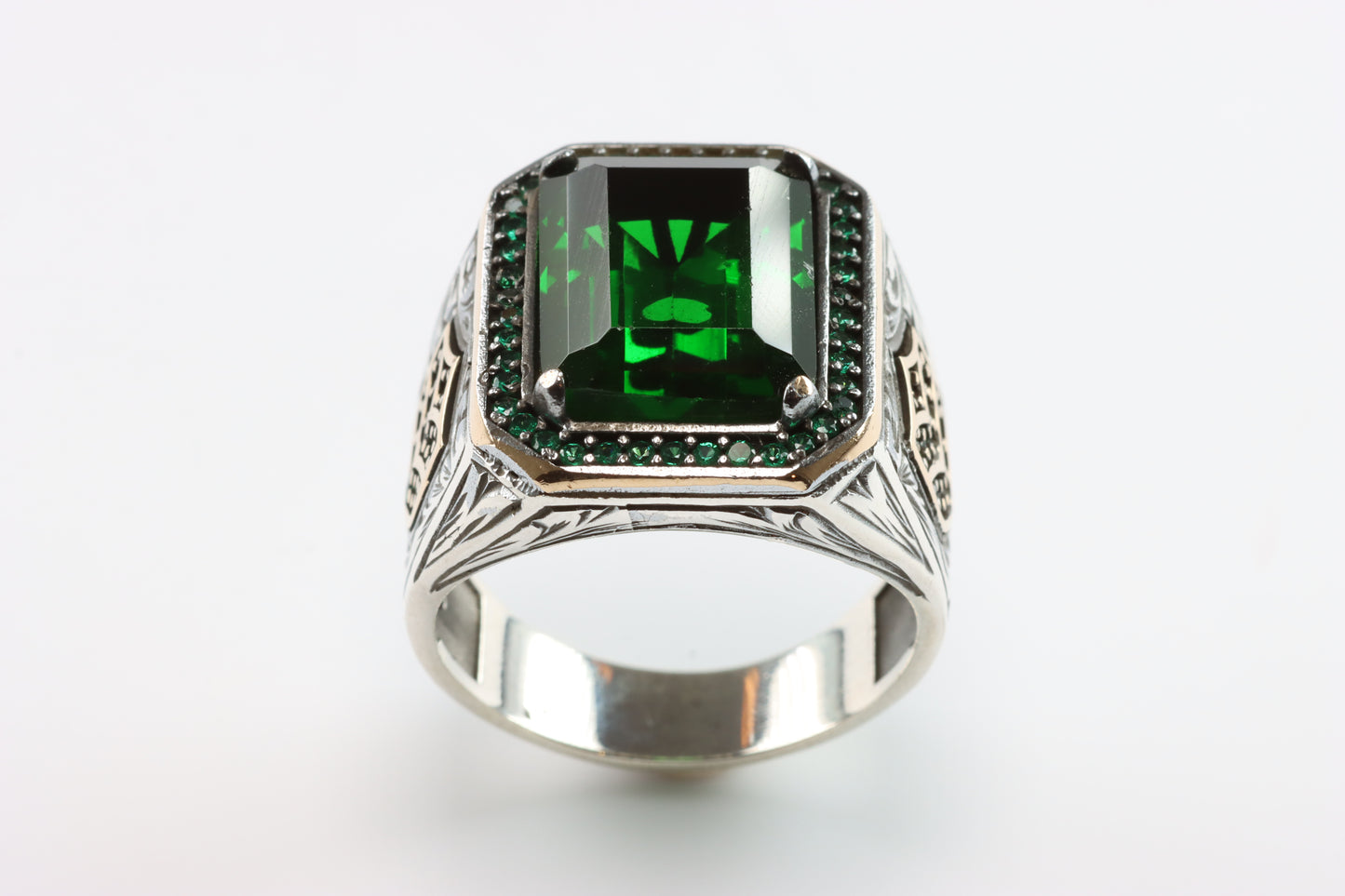 Large Silver Green Gem Ring