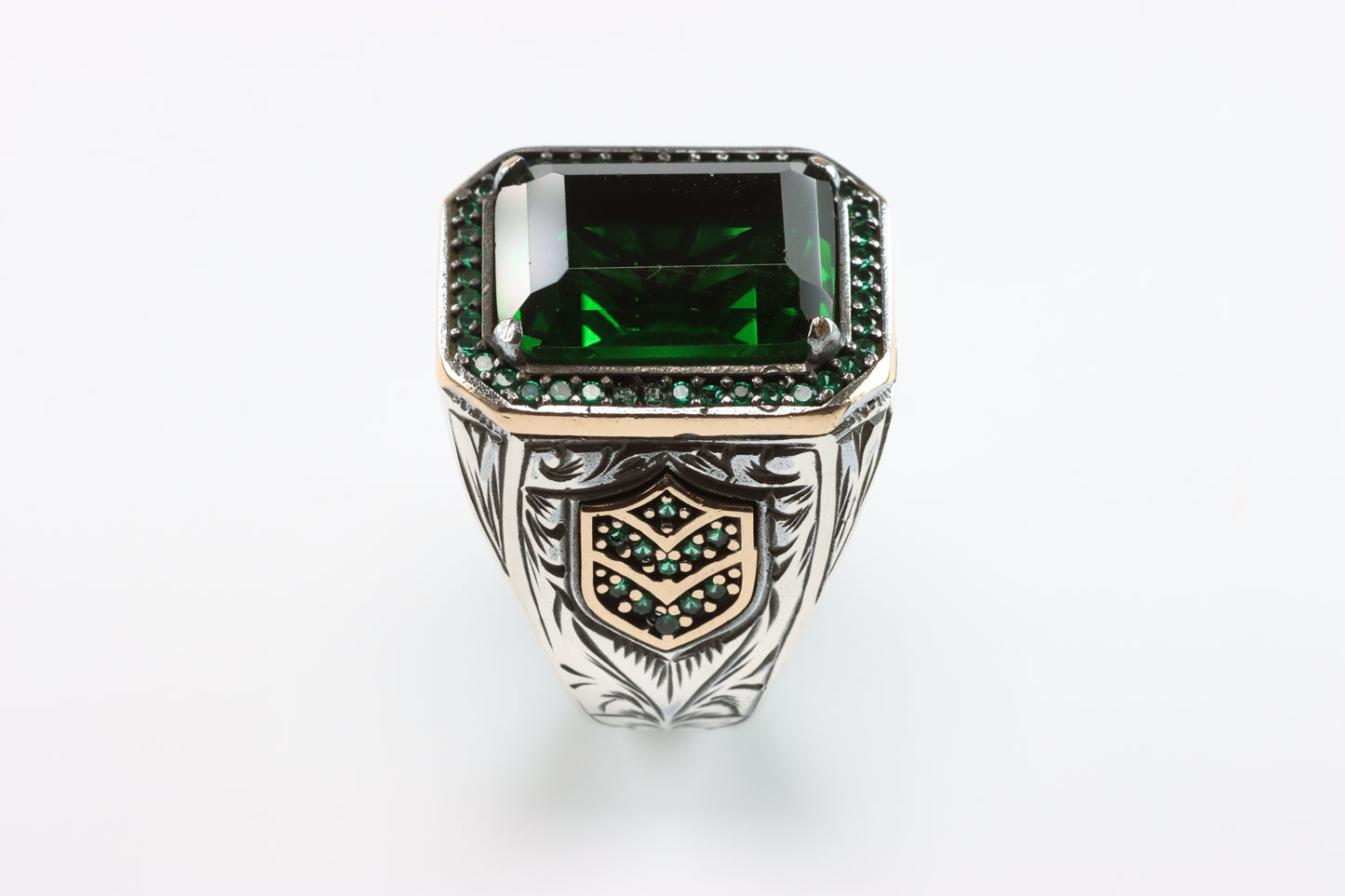 Large Silver Green Gem Ring