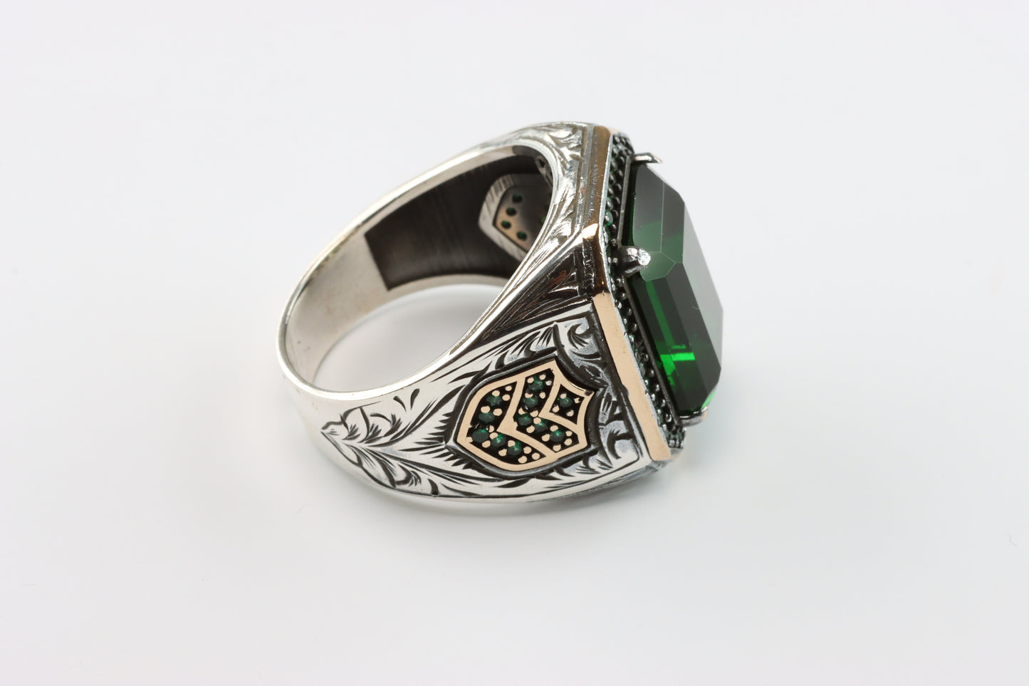 Large Silver Green Gem Ring