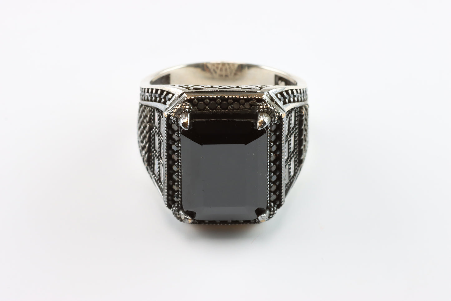 Large Silver Black Gem Ring