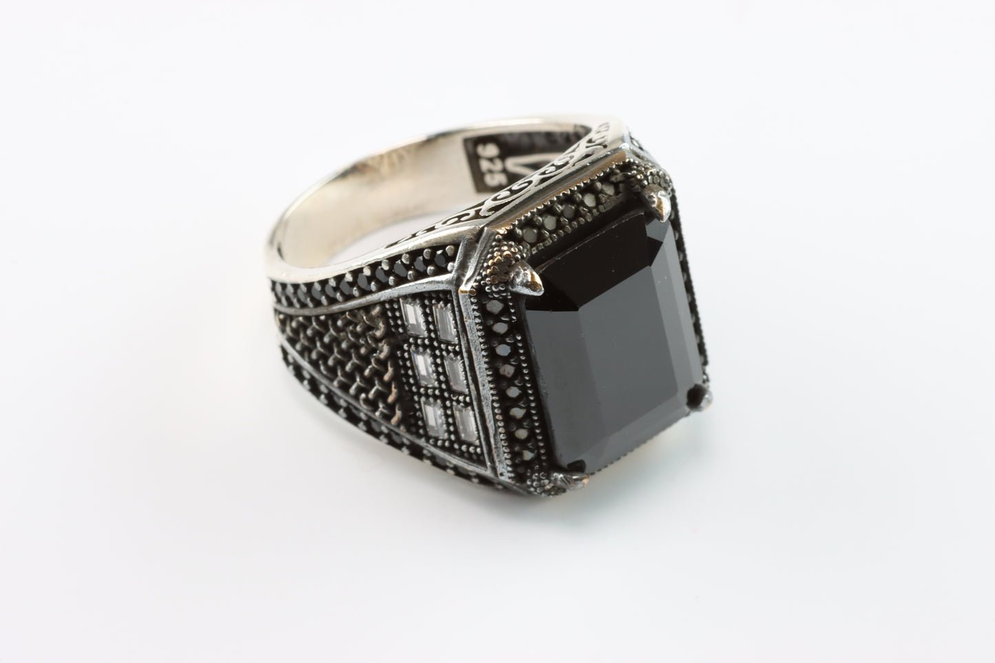 Large Silver Black Gem Ring
