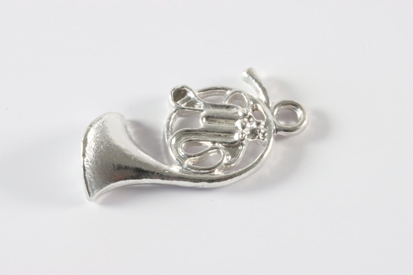 Silver French Horn Music Charm Necklace
