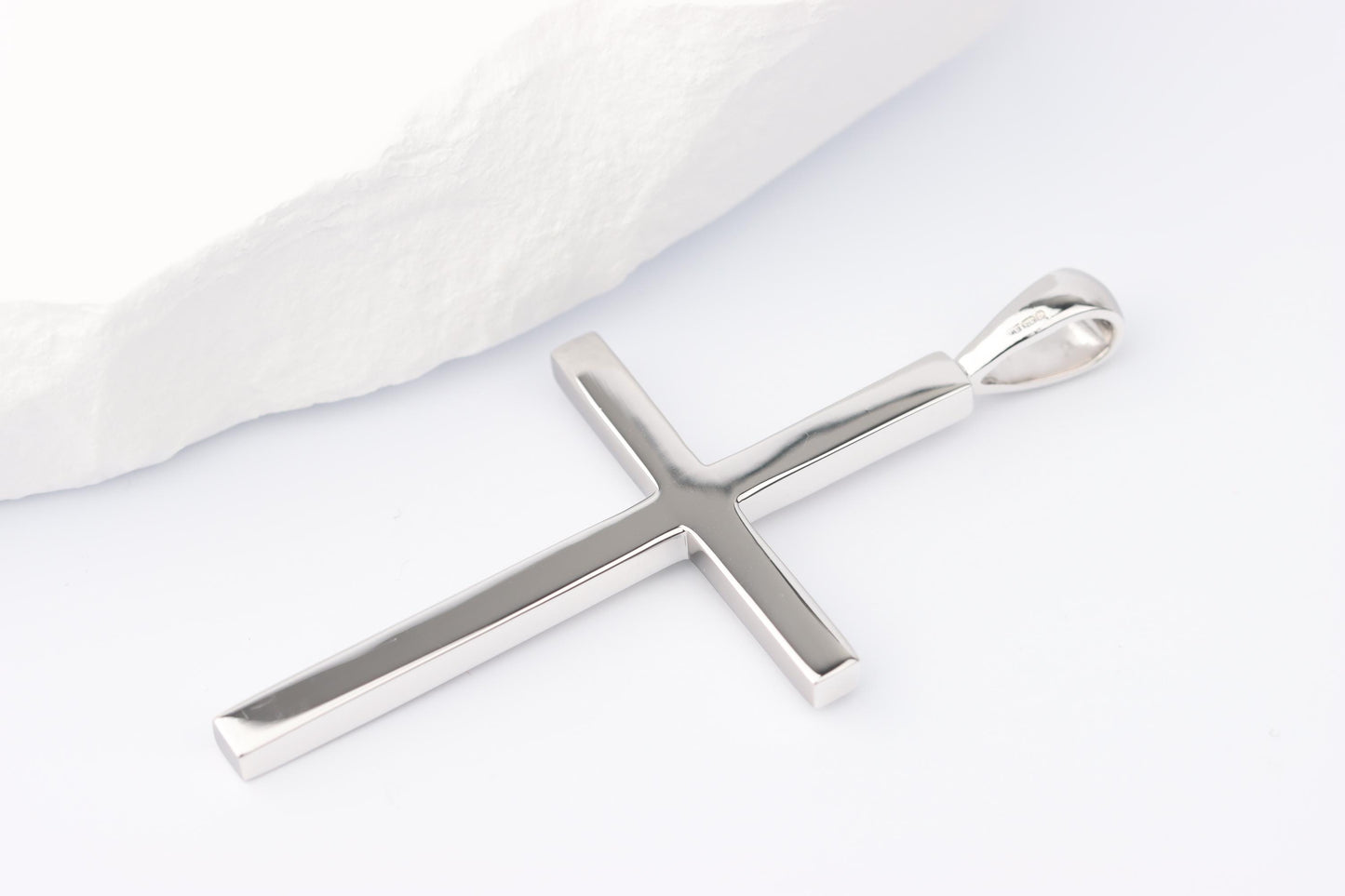 Slim Silver Cross Pendant set with Emerald Gemstone
