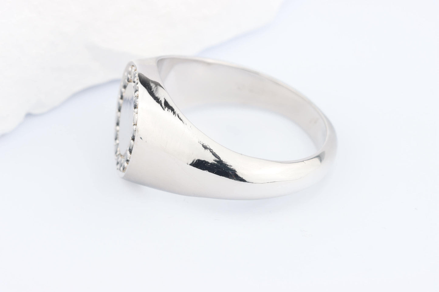 Silver Oval Signet Ring set with Black Diamonds