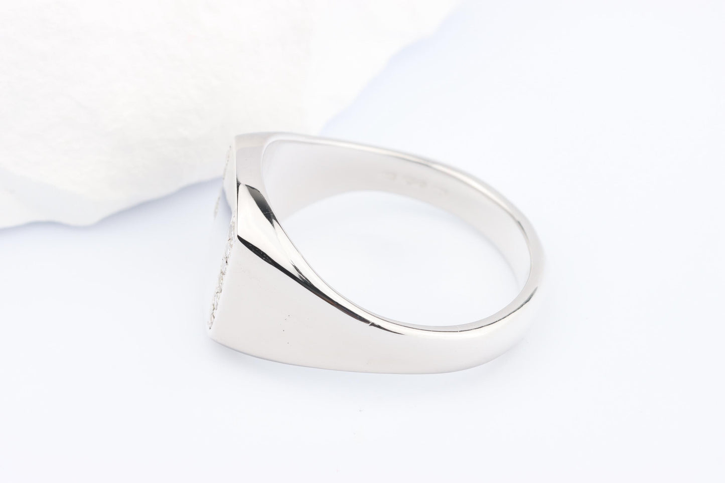 Silver Cushion Signet Ring set with Lab Diamonds