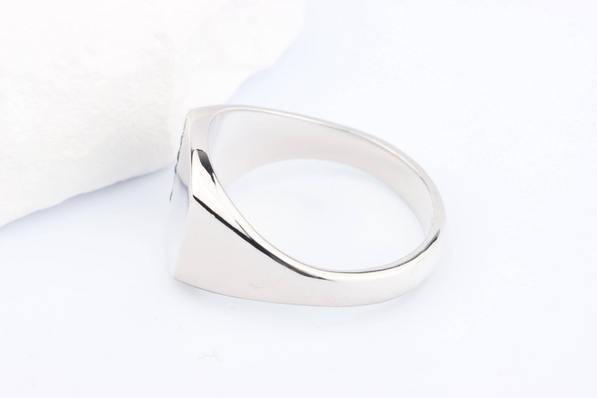 Silver Cushion Signet Ring set with Blue Sapphire Gemstones