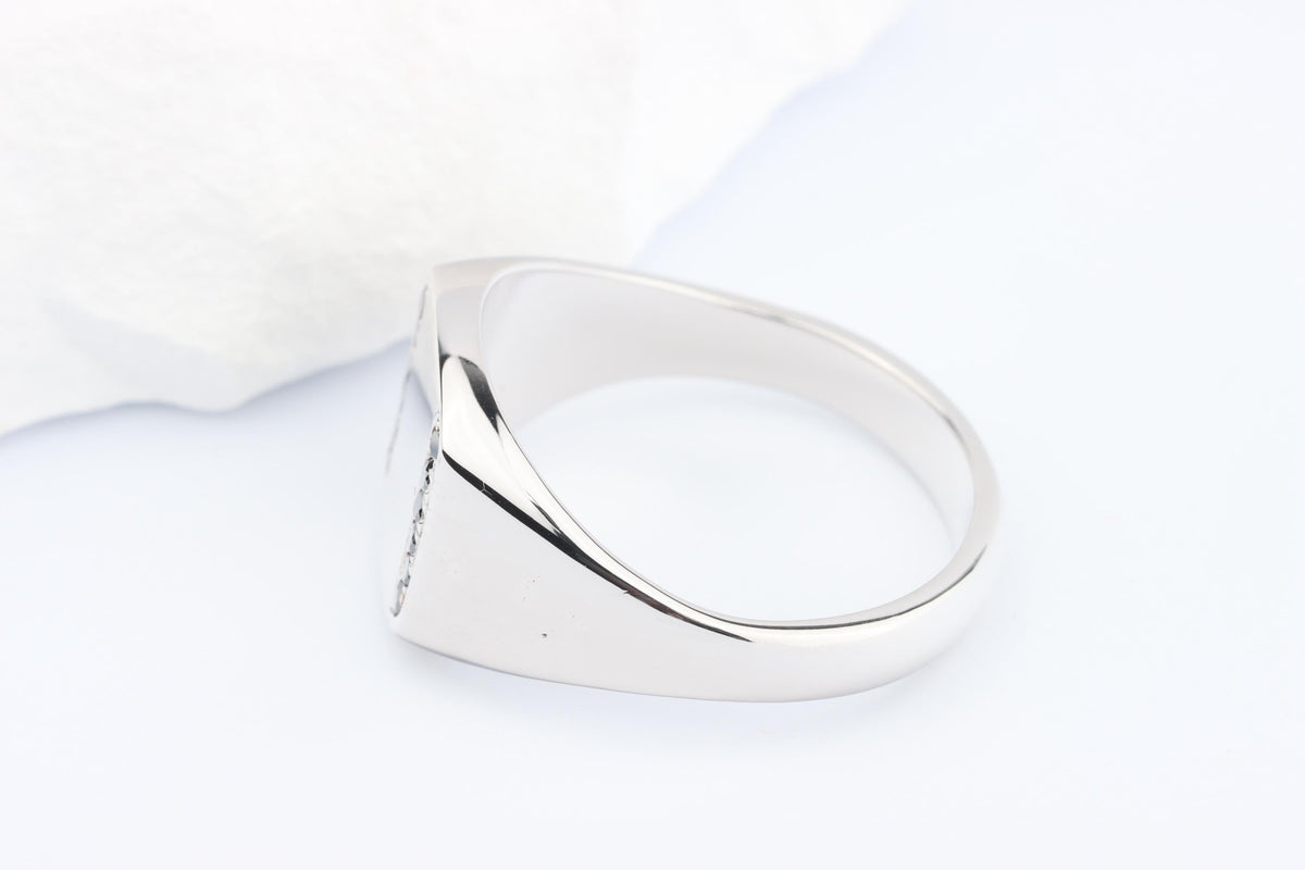 Silver Cushion Signet Ring set with Black Diamonds