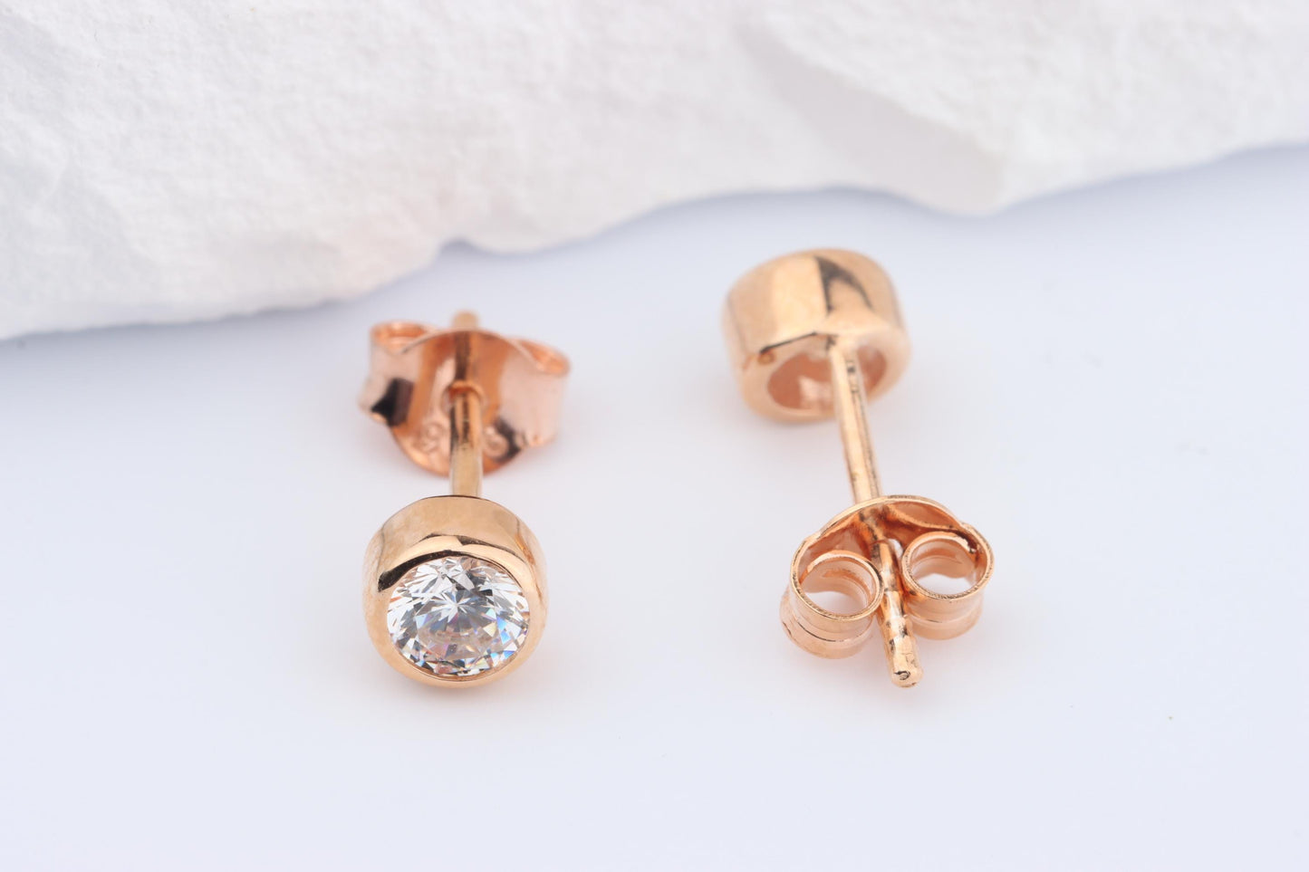 Sterling Silver 18ct Rose Gold Plated April Birthstone Earrings & Necklace Set