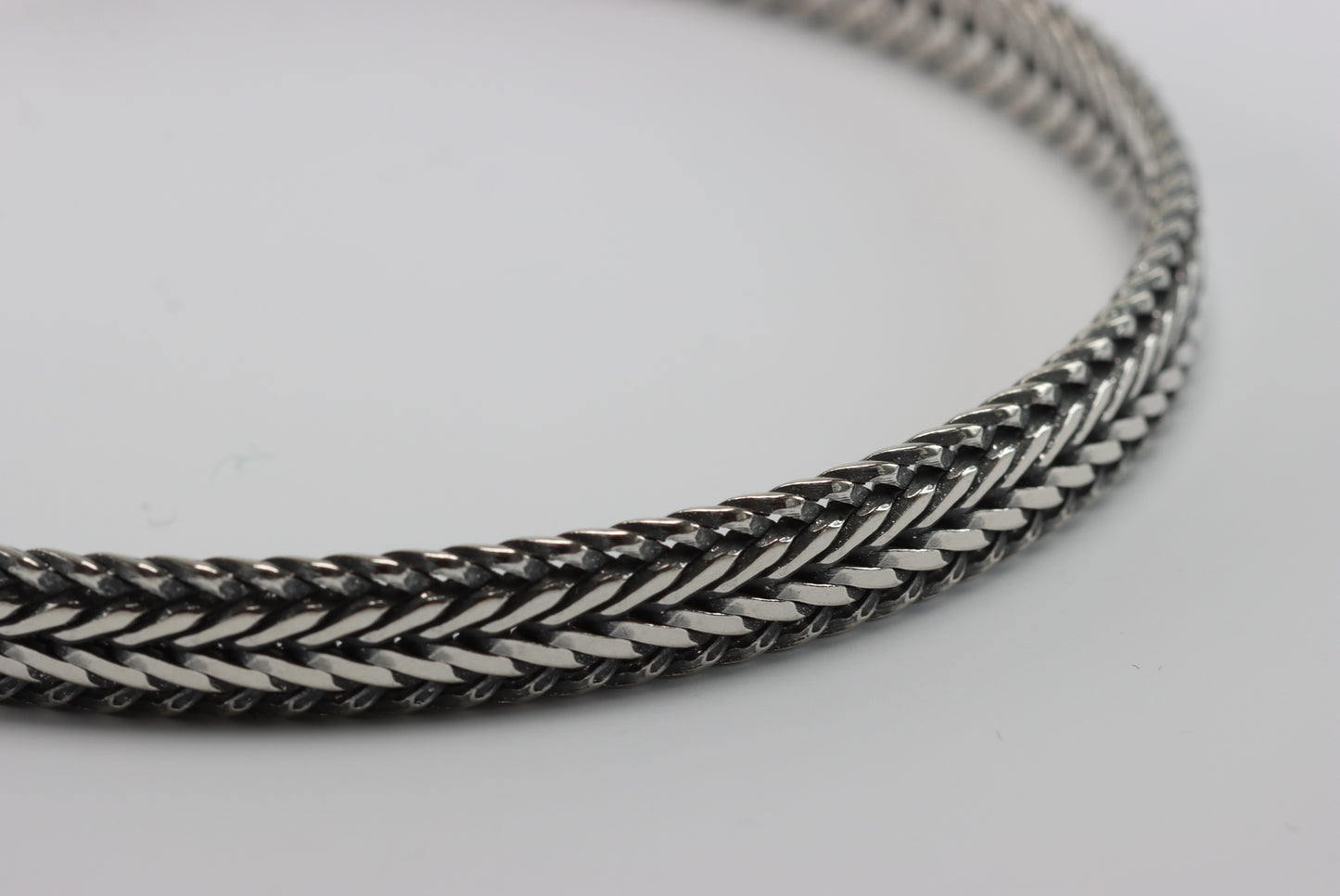 Oxidised Silver Braided Flat Bracelet