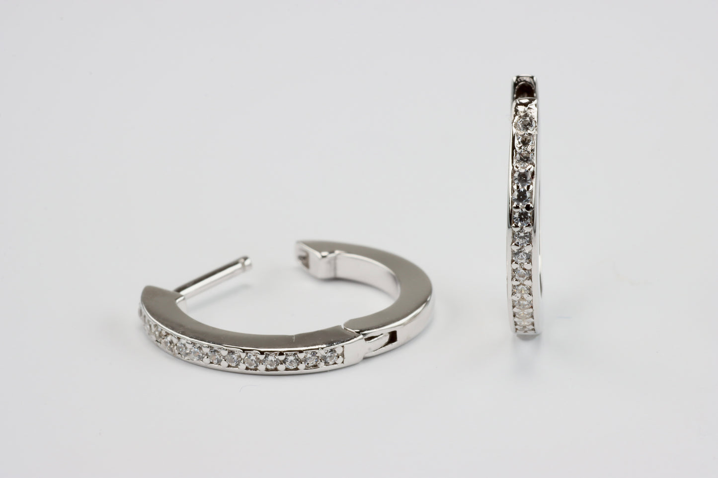 Silver Thin CZ Huggie Hoops