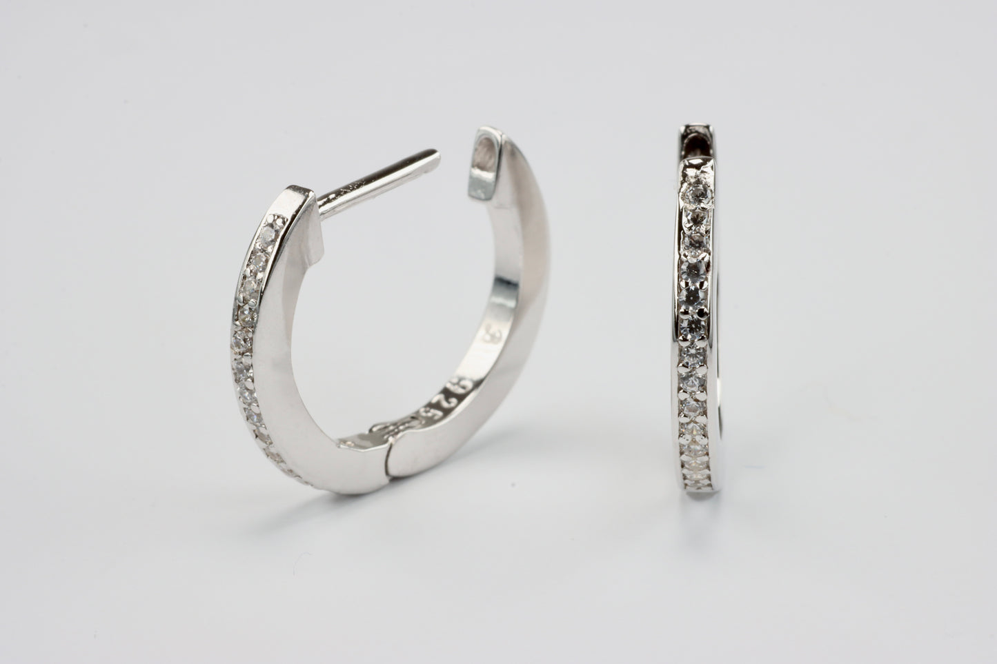 Silver Thin CZ Huggie Hoops