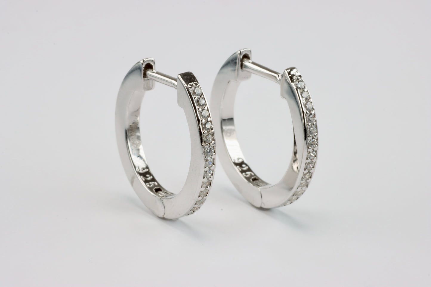 Silver Thin CZ Huggie Hoops