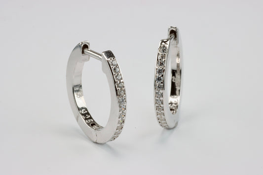 Silver Thin CZ Huggie Hoops