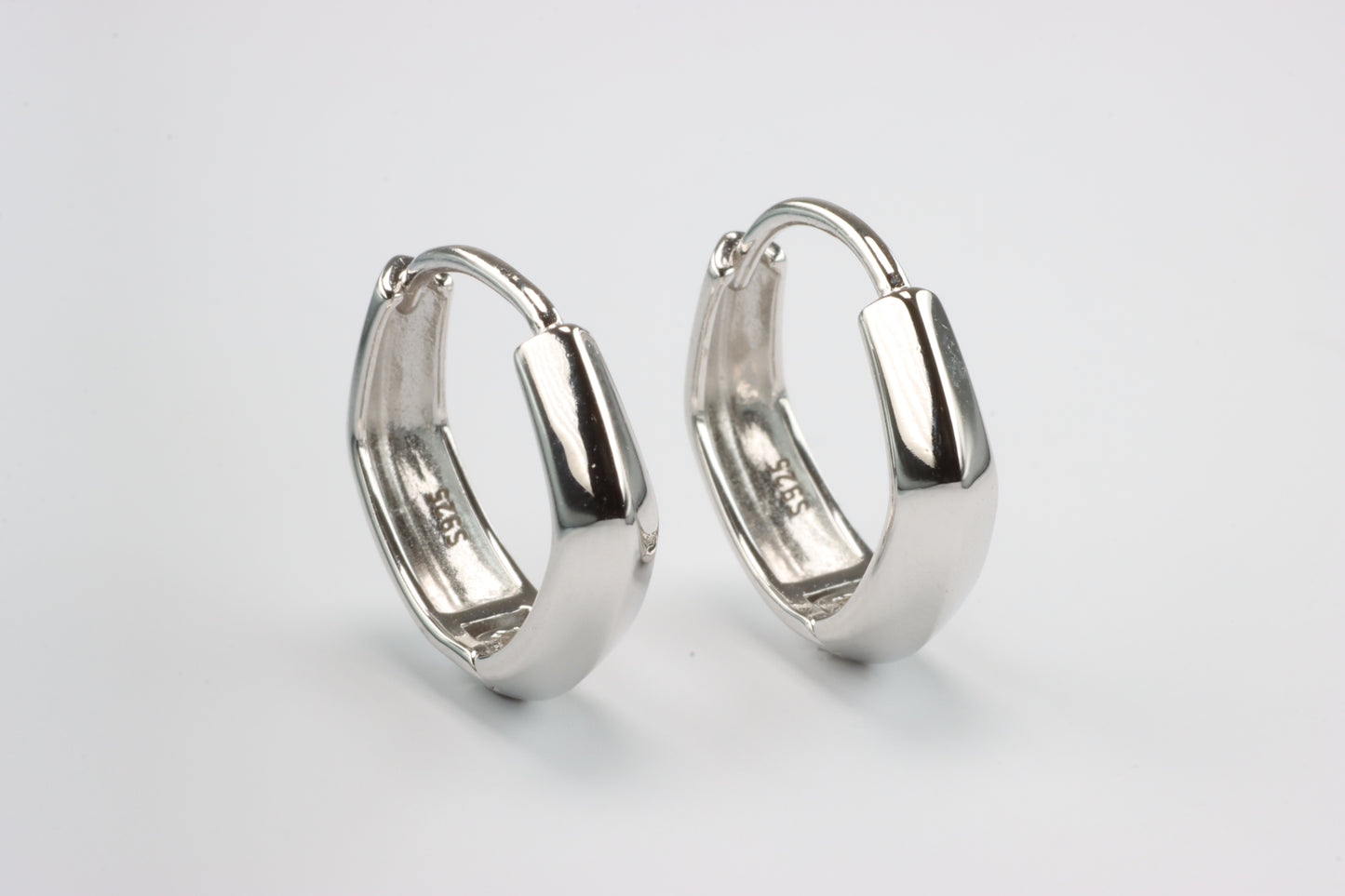 Silver Pentagon Huggie Hoops