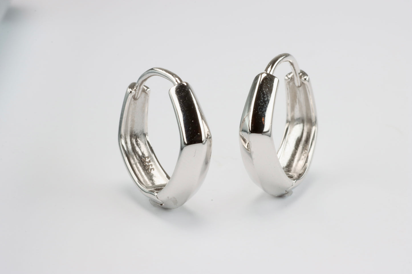 Silver Pentagon Huggie Hoops