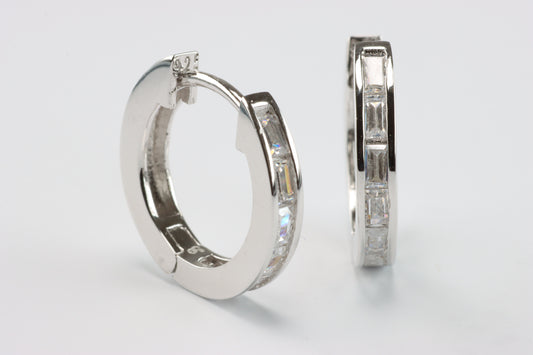 Silver Thin CZ Huggie Hoops