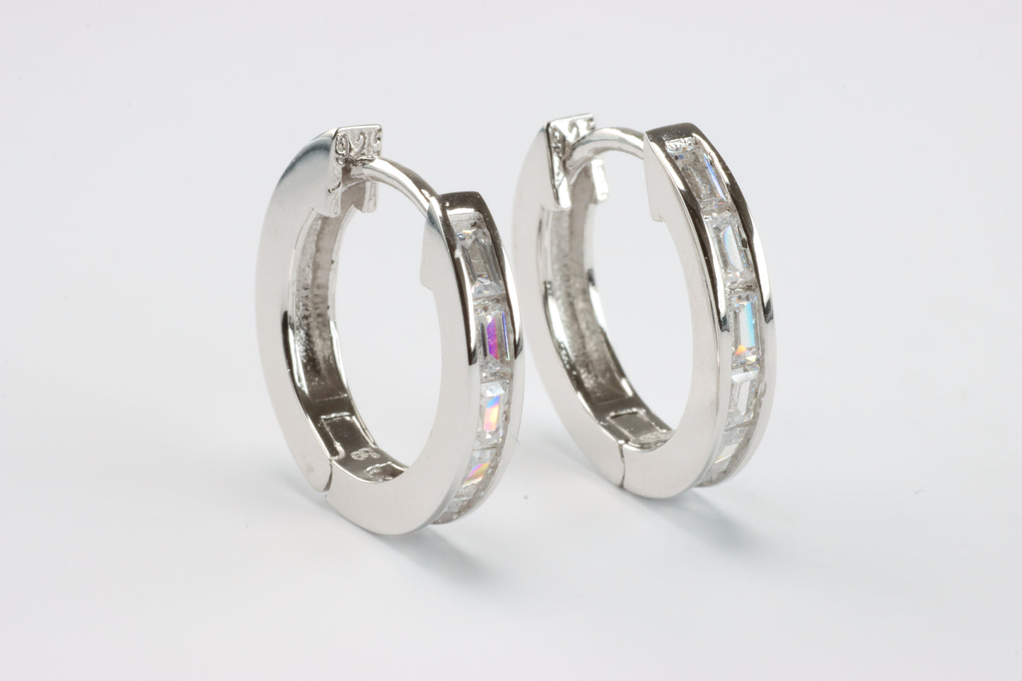 Silver Thin CZ Huggie Hoops