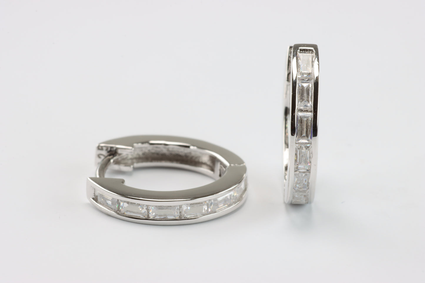 Silver Thin CZ Huggie Hoops