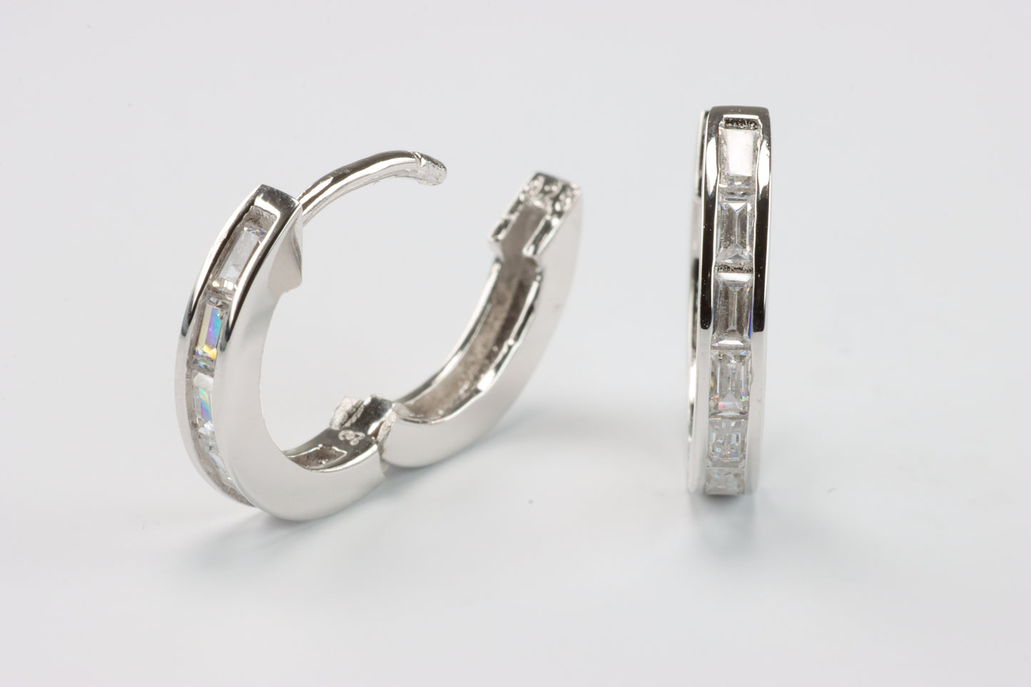 Silver Thin CZ Huggie Hoops