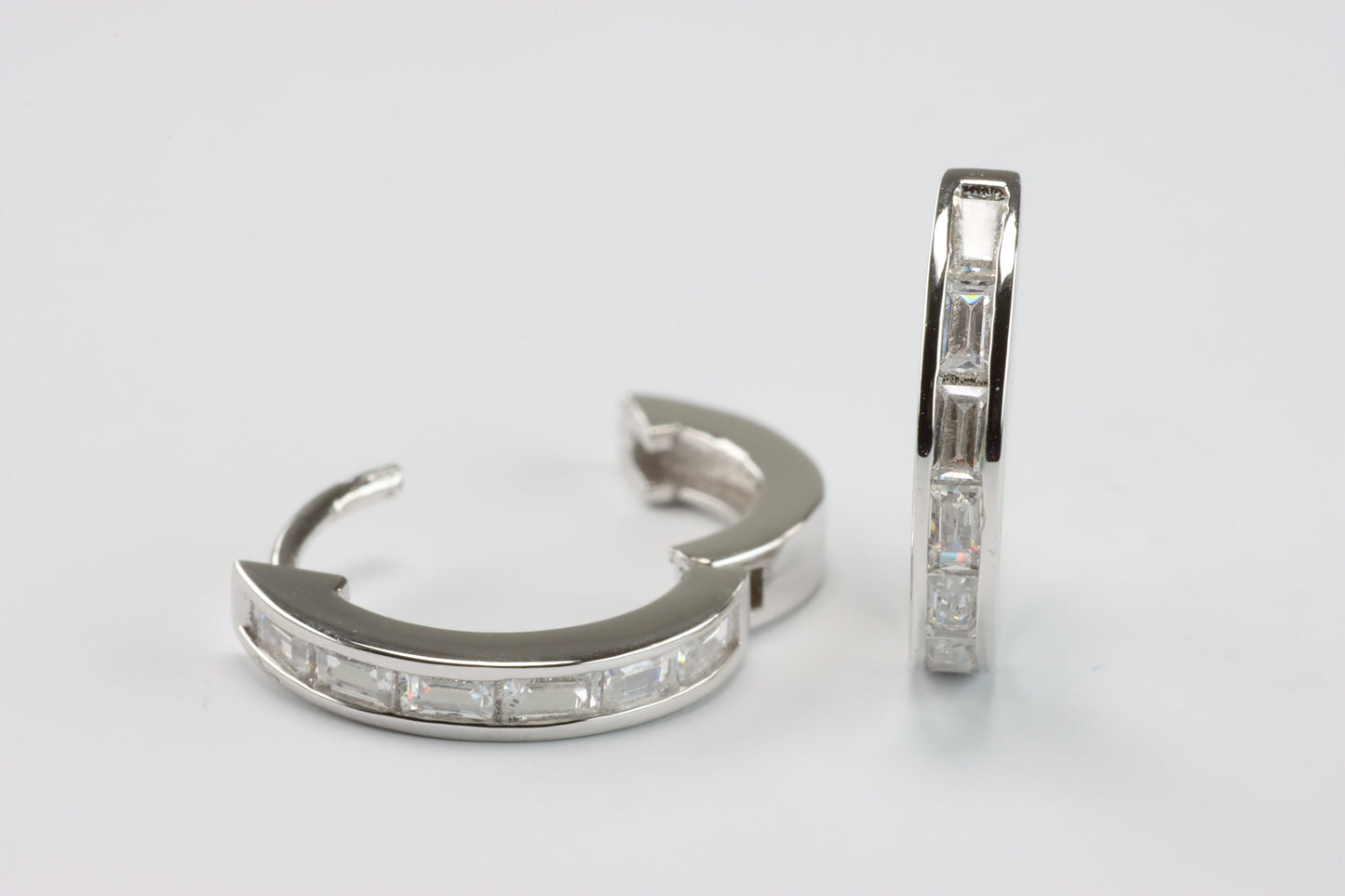 Silver Thin CZ Huggie Hoops