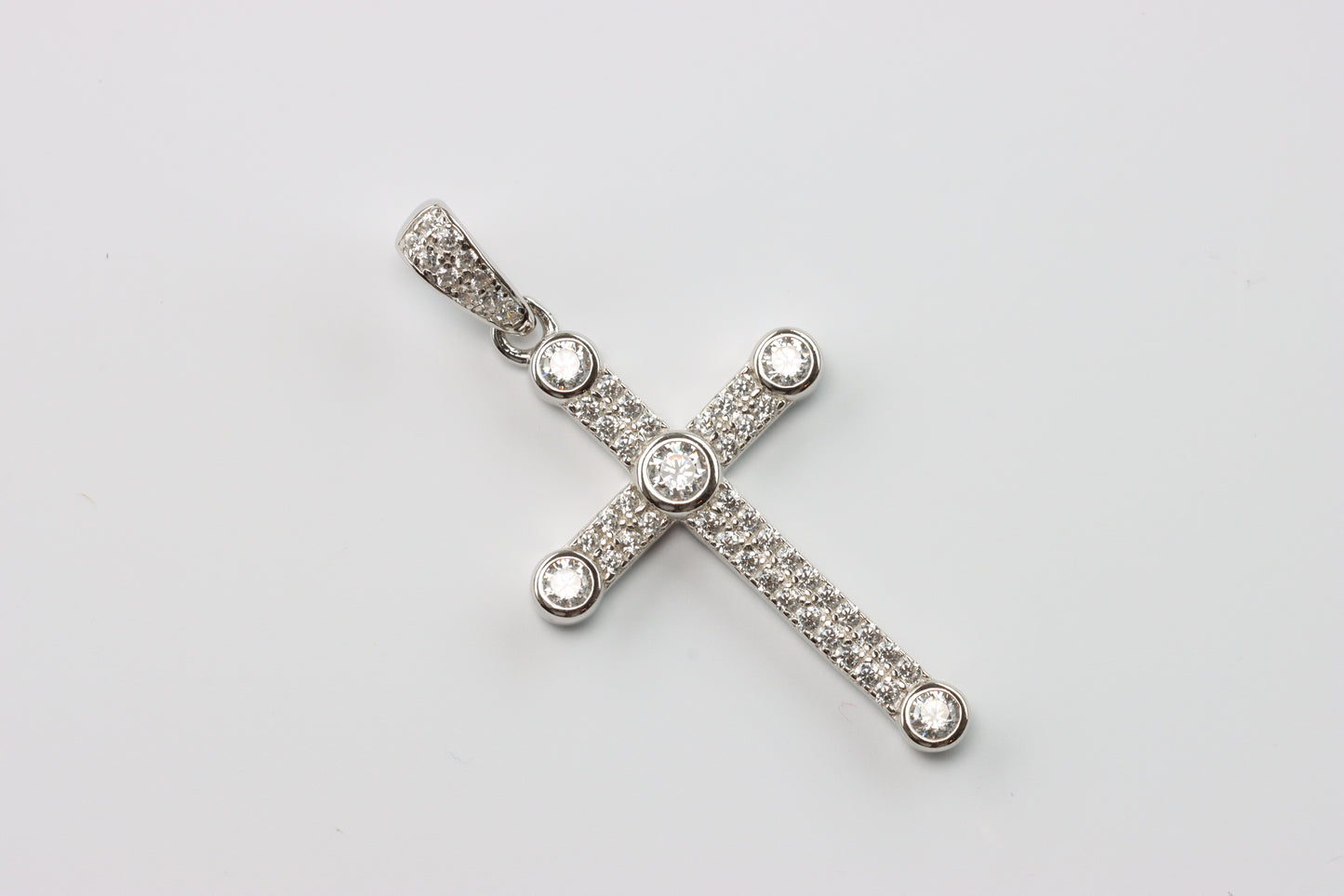 Silver White CZ Cross Pendant