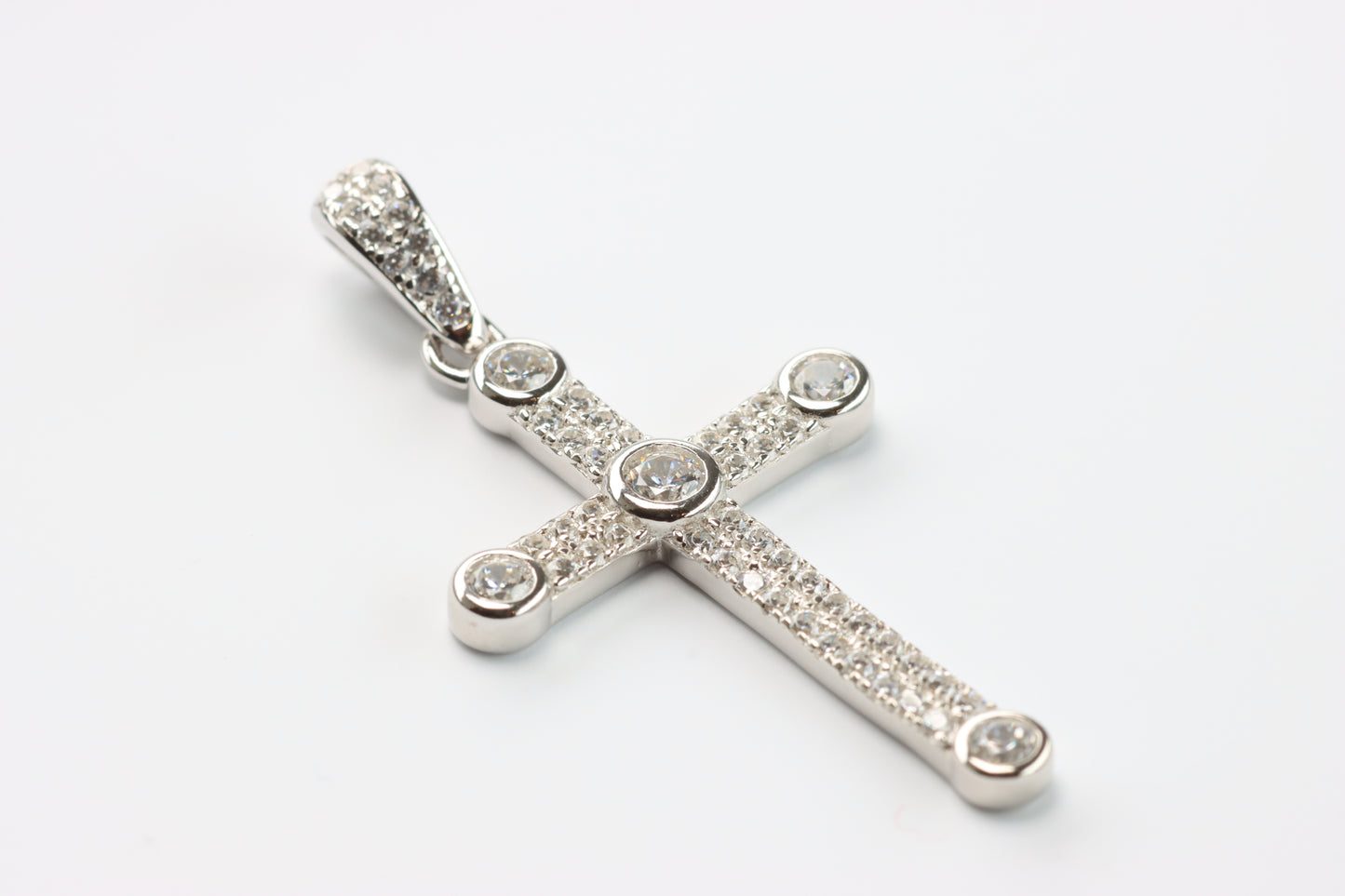 Silver White CZ Cross Pendant