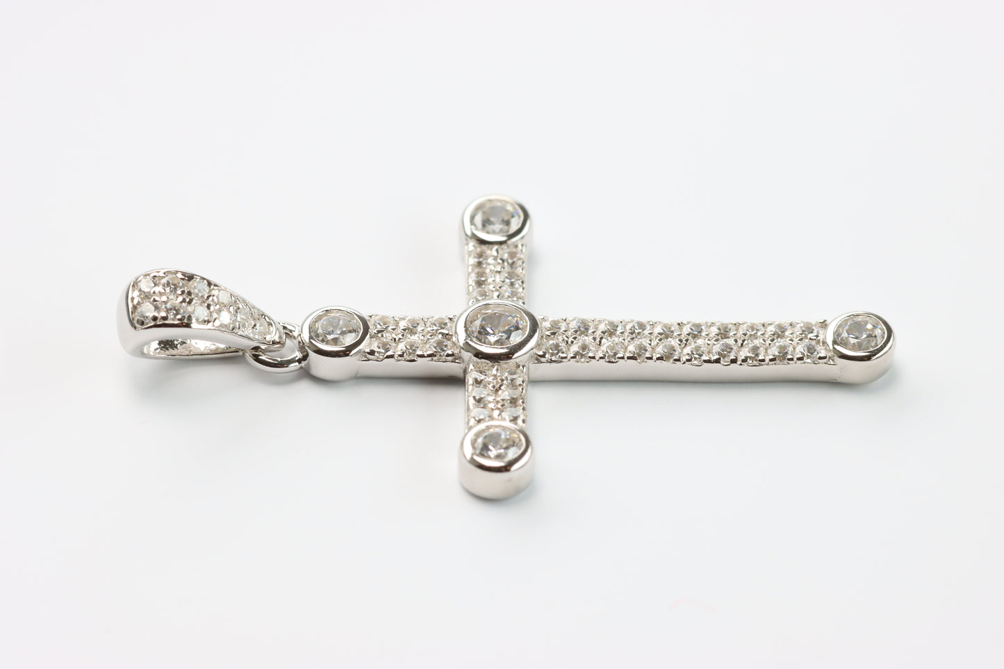 Silver White CZ Cross Pendant