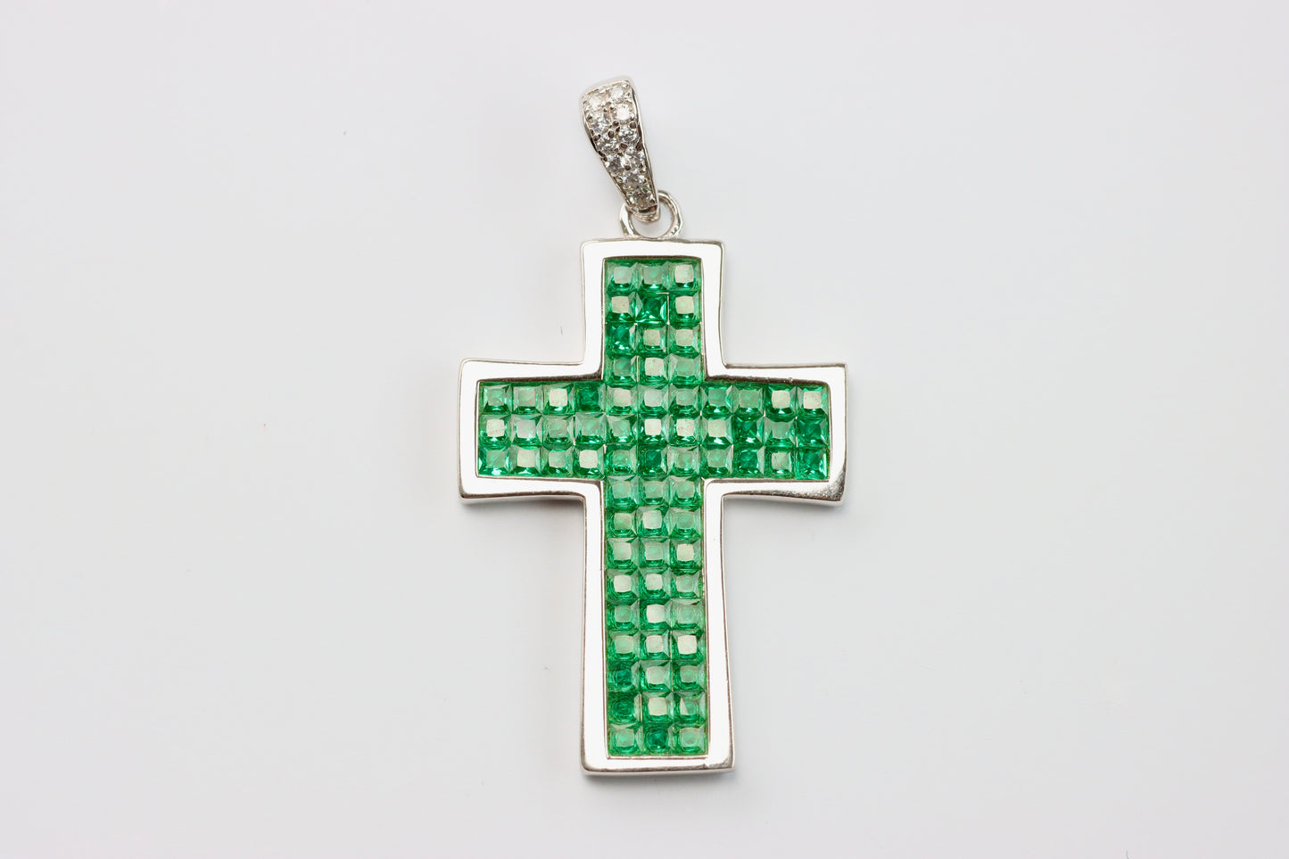 Silver Green CZ Cross Pendant