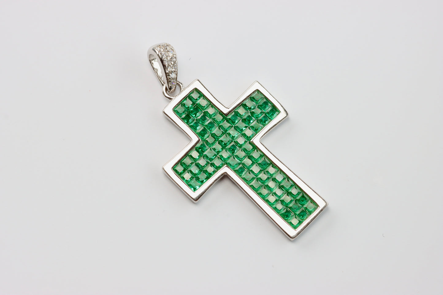 Silver Green CZ Cross Pendant