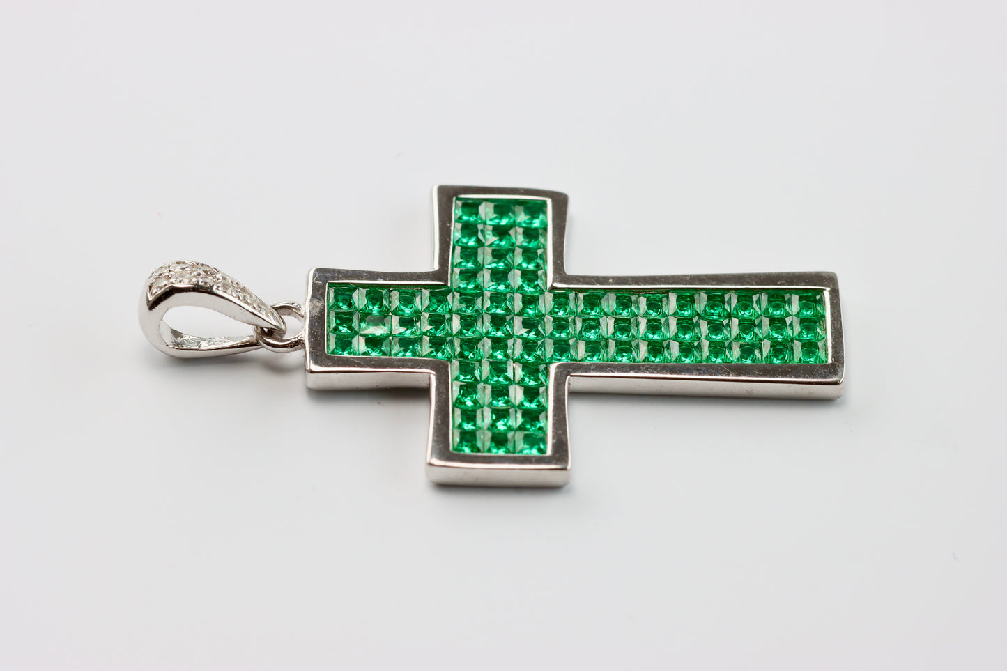 Silver Green CZ Cross Pendant