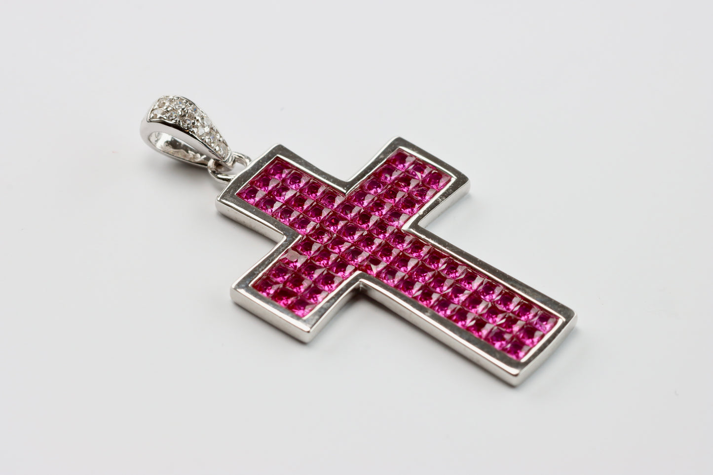 Silver Pink CZ Cross Pendant