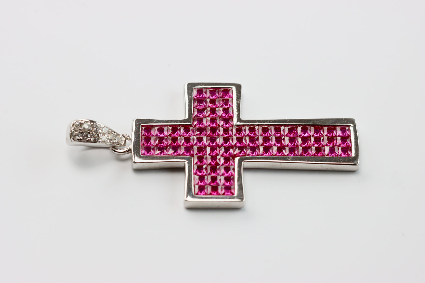 Silver Pink CZ Cross Pendant