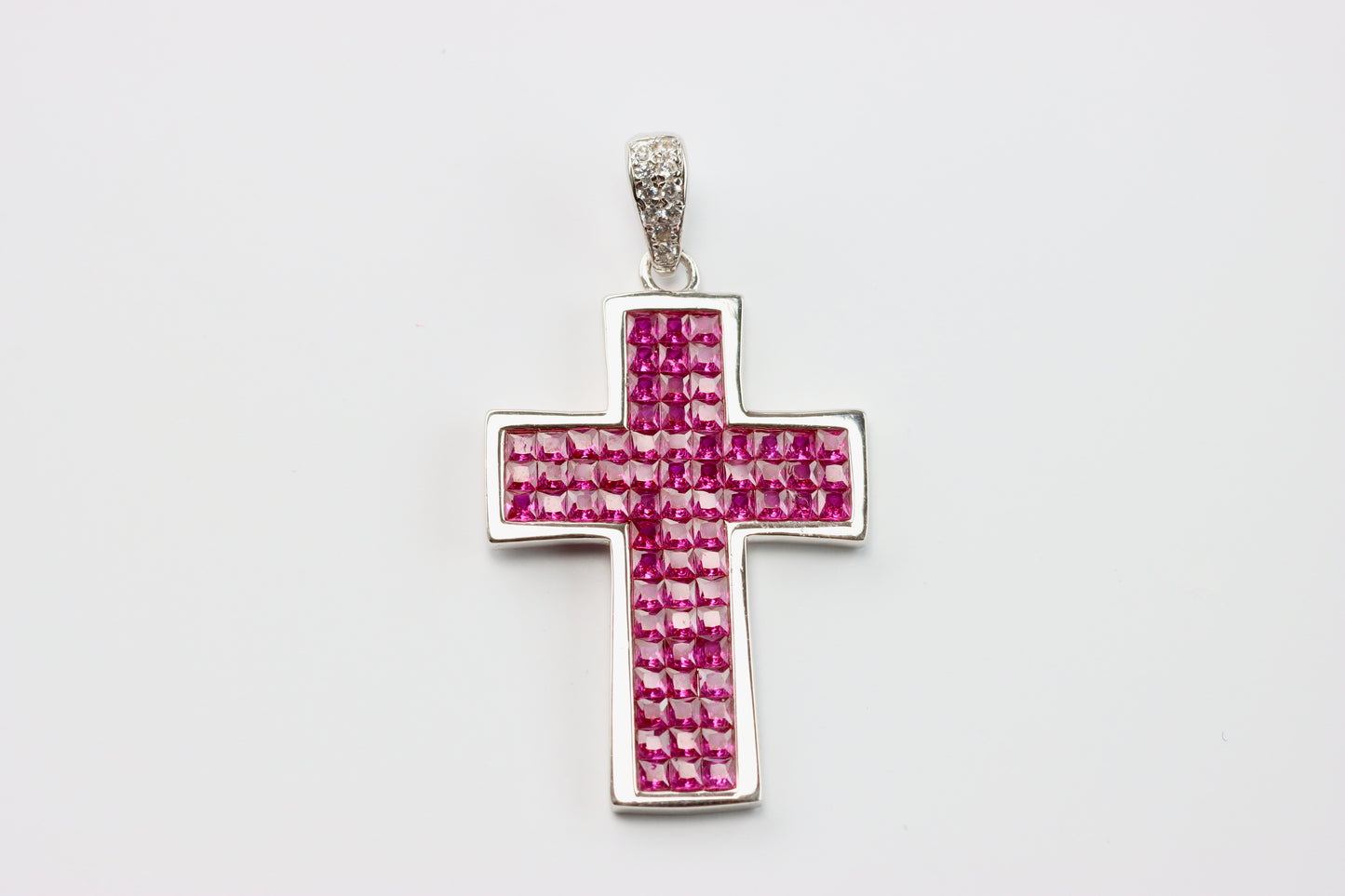 Silver Pink CZ Cross Pendant