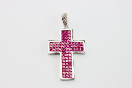 Silver Pink CZ Cross Pendant