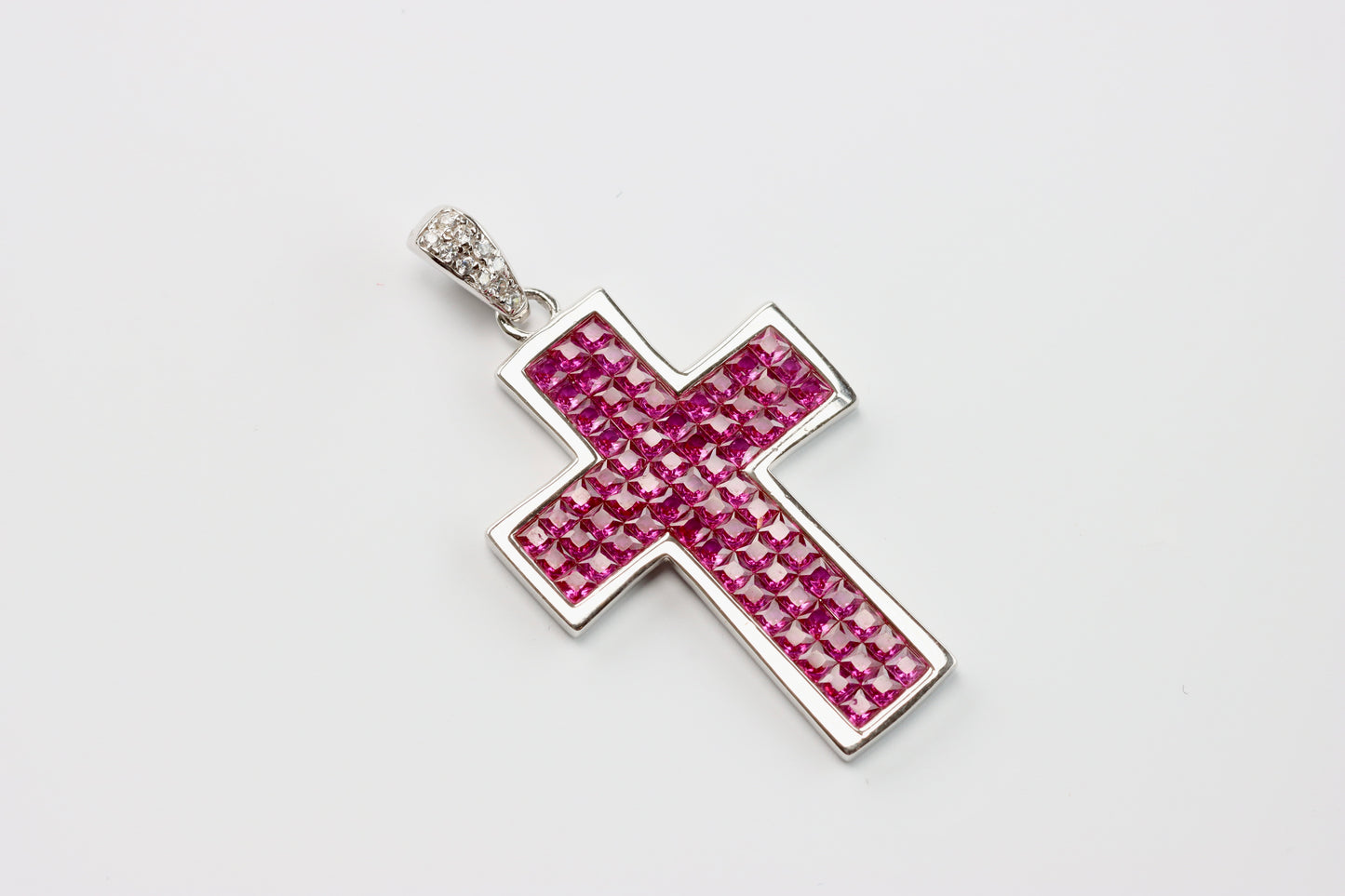 Silver Pink CZ Cross Pendant