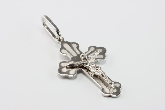 Small Silver Budded Crucifix Pendant