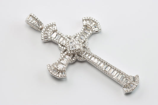 Large Silver CZ Clustered Cross Pendant