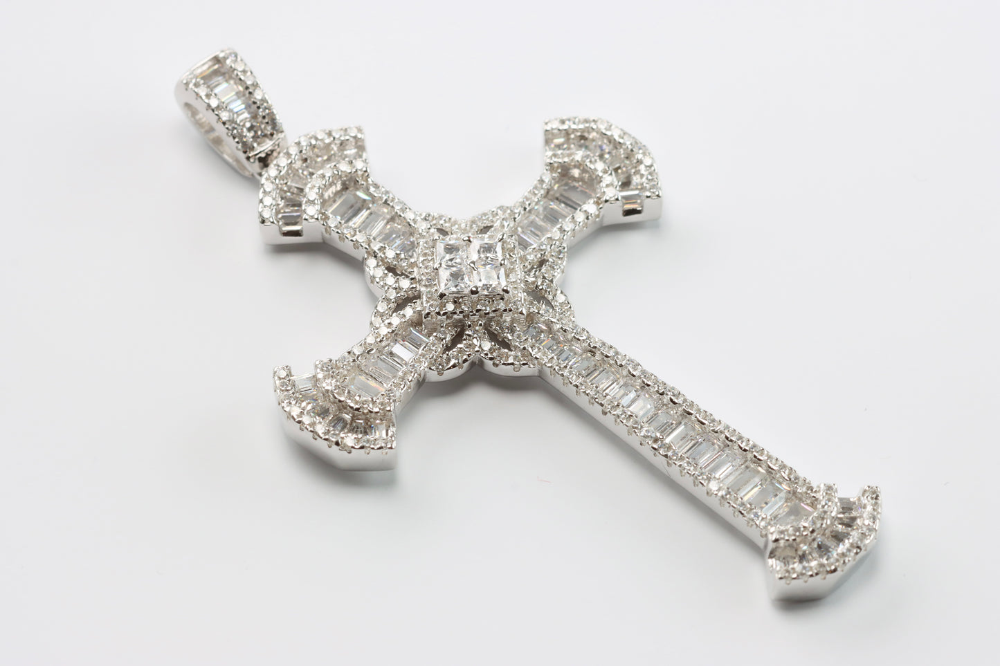 Large Silver CZ Clustered Cross Pendant