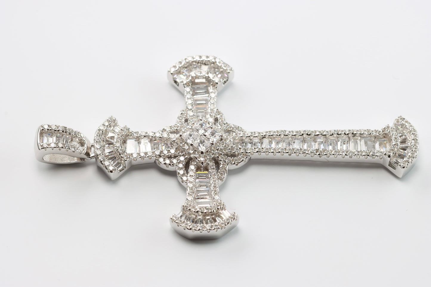 Large Silver CZ Clustered Cross Pendant