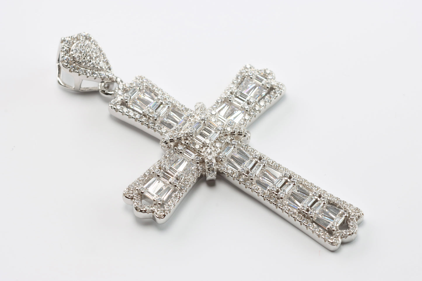 Large Silver CZ Cathedral Cross Pendant