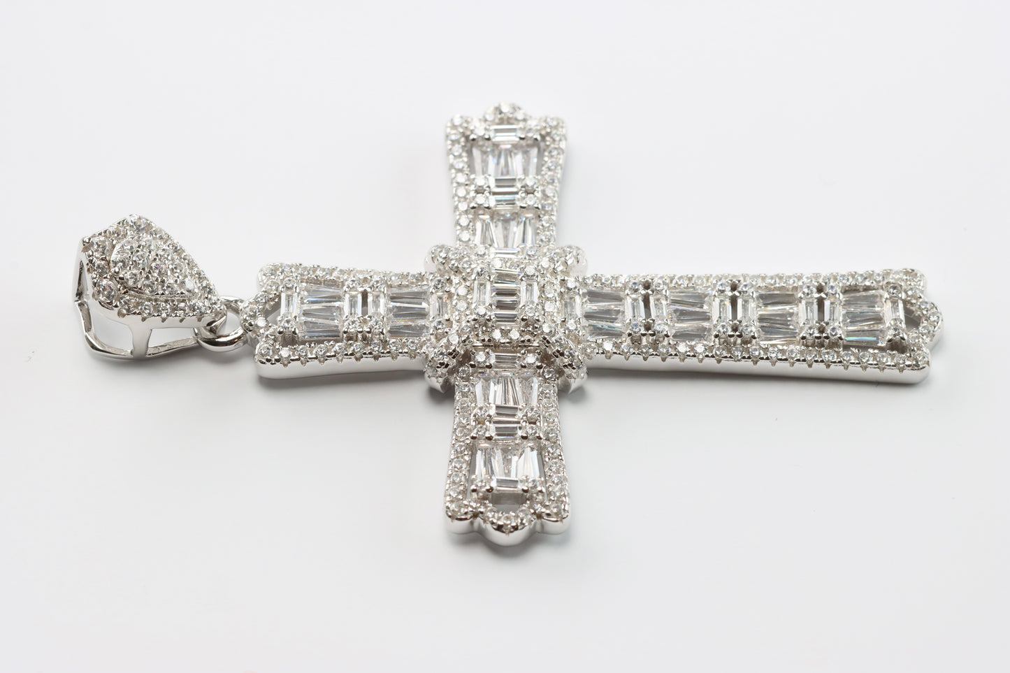 Large Silver CZ Cathedral Cross Pendant