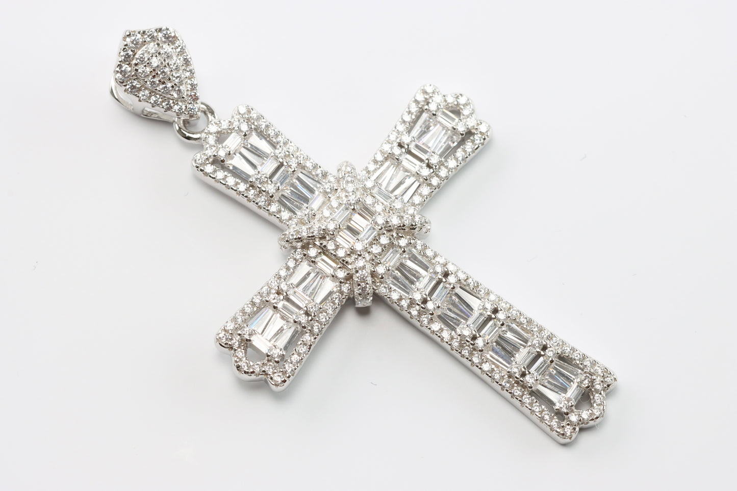 Large Silver CZ Cathedral Cross Pendant