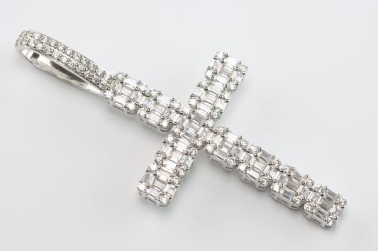 Large Silver CZ Clustered Cross Pendant