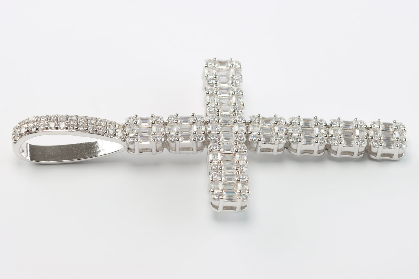 Large Silver CZ Clustered Cross Pendant