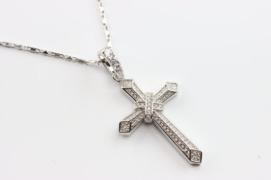 Silver Cross CZ Pendant with Chain