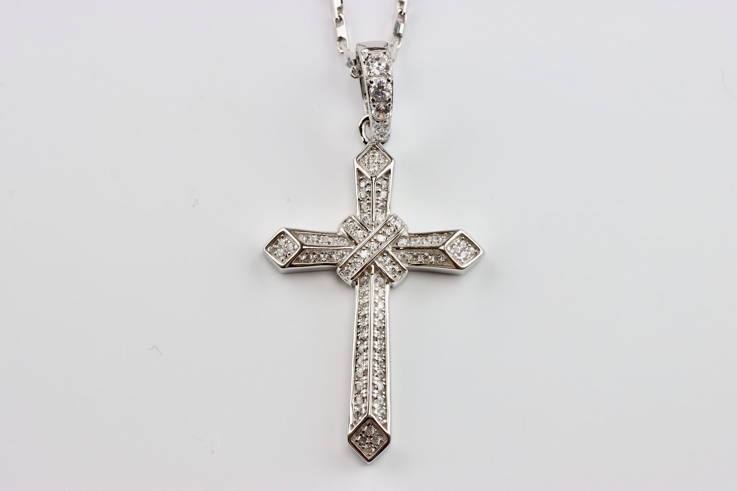 Silver Cross CZ Pendant with Chain