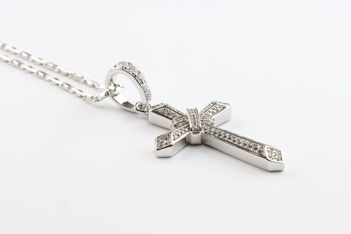 Silver Cross CZ Pendant with Chain