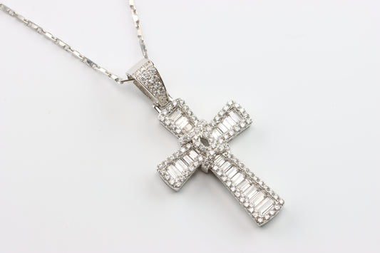 Sparkly Silver Cross CZ Pendant with Chain